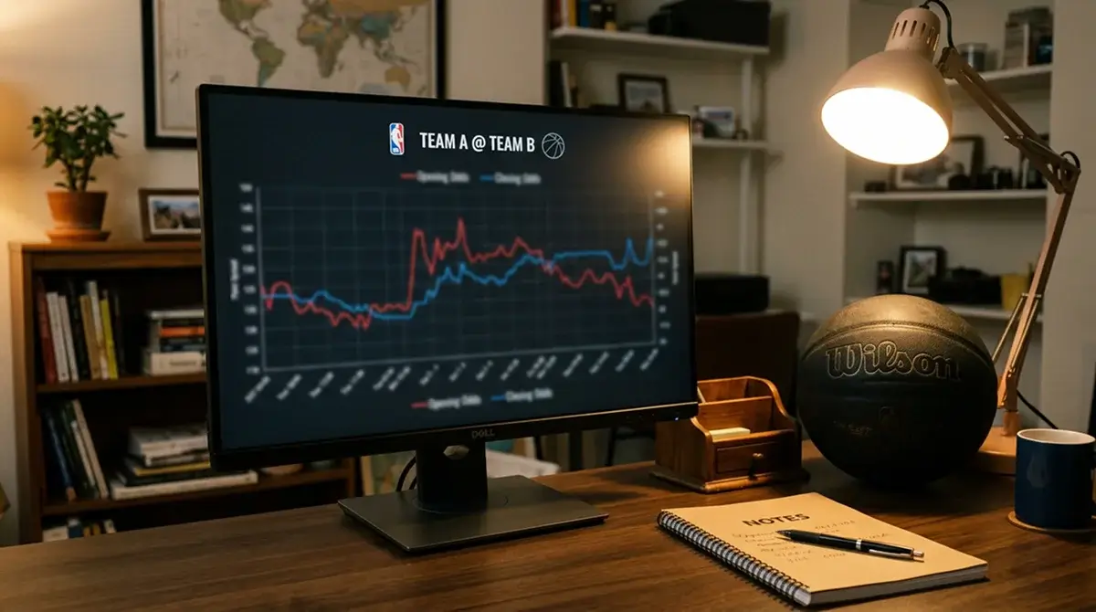 Line movement chart showing opening and closing basketball odds with CLV measurement highlighted